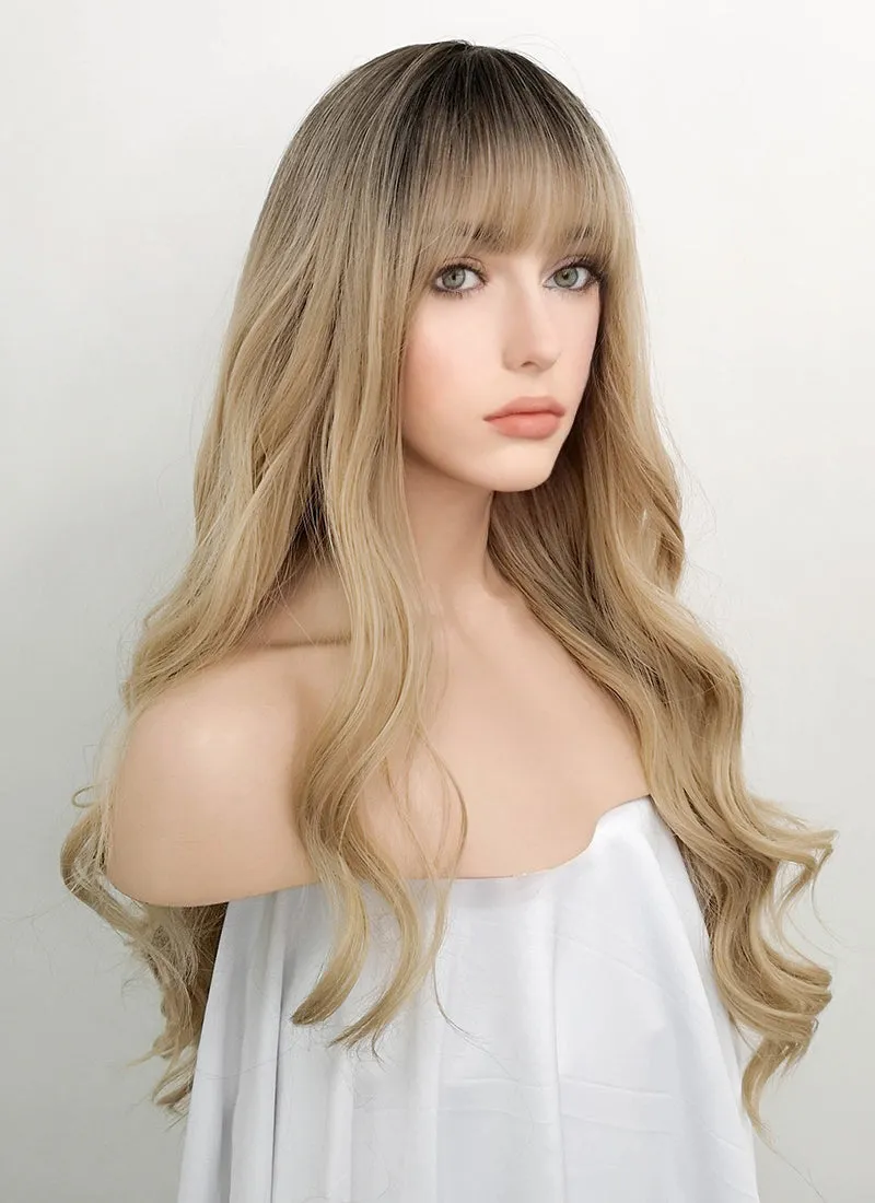 Blonde With Dark Roots Wavy Synthetic Wig NS055