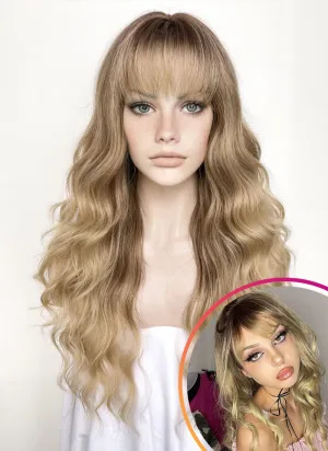 Brown Blonde Ombre Wavy Synthetic Hair Wig NS479