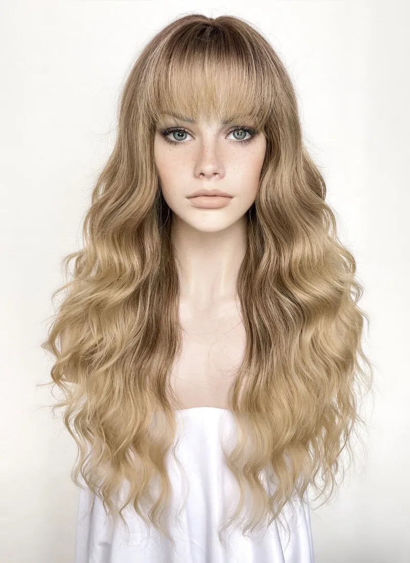 Brown Blonde Ombre Wavy Synthetic Hair Wig NS479