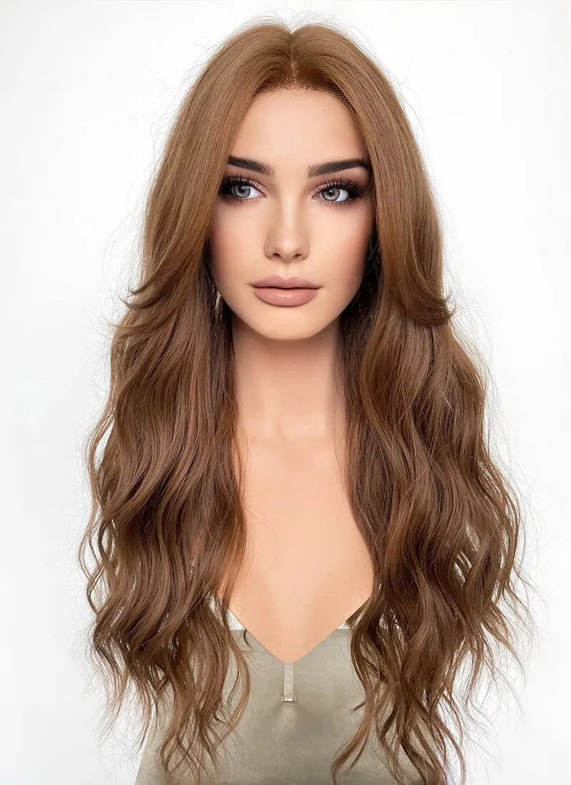 Brown Curtain Bangs Wavy Lace Front Synthetic Wig LF3294