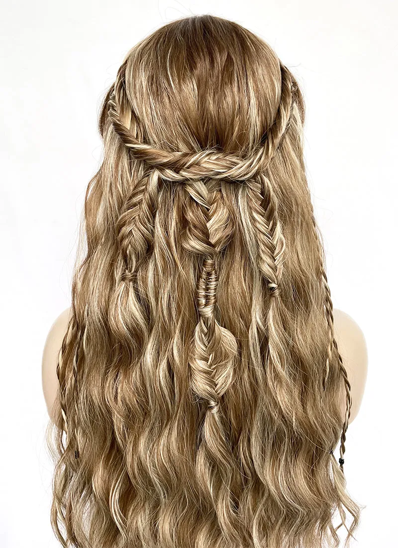 Brown With Blonde Highlights Braided Lace Front Synthetic Wig LF2155