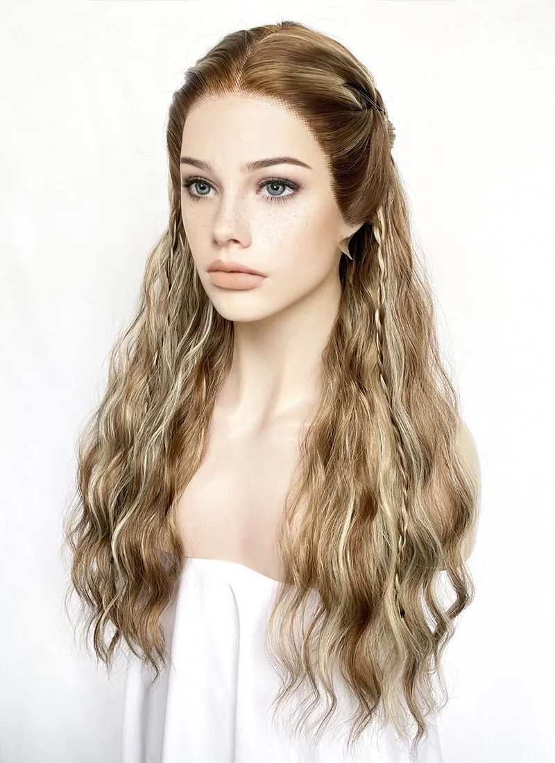 Brown With Blonde Highlights Braided Lace Front Synthetic Wig LF2155