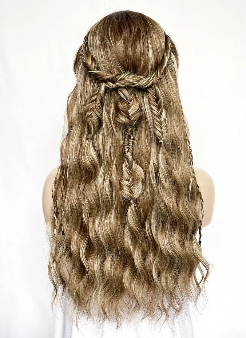 Brown With Blonde Highlights Braided Lace Front Synthetic Wig LF2155