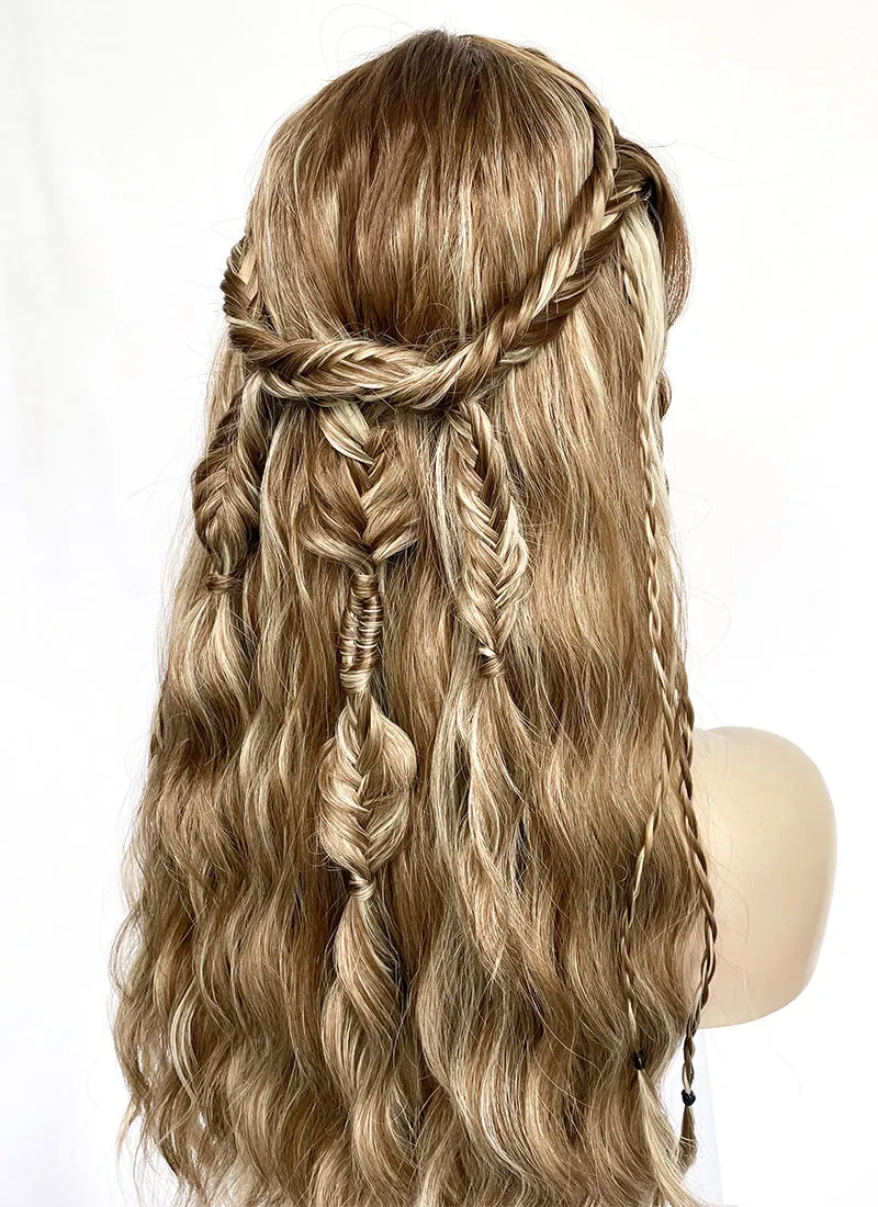 Brown With Blonde Highlights Braided Lace Front Synthetic Wig LF2155