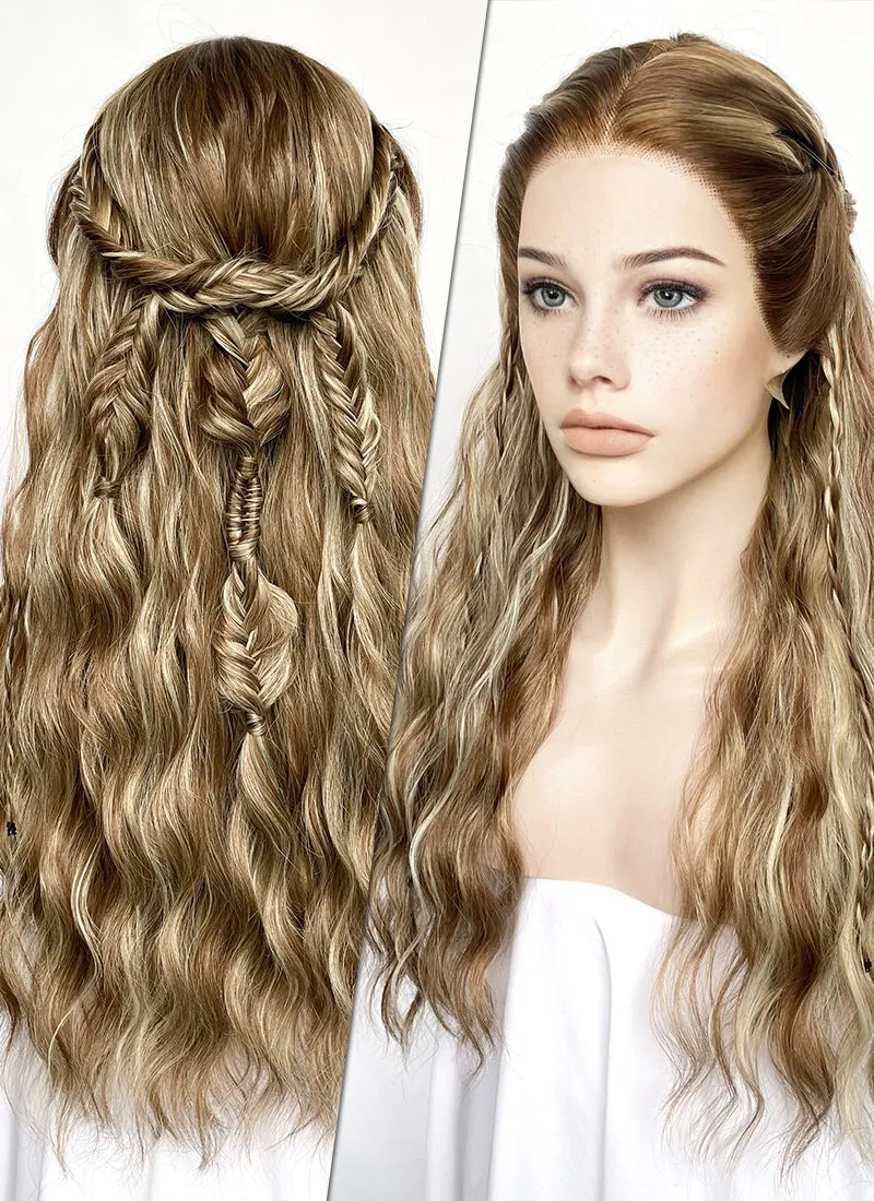 Brown With Blonde Highlights Braided Lace Front Synthetic Wig LF2155