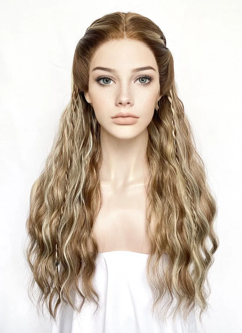 Brown With Blonde Highlights Braided Lace Front Synthetic Wig LF2155