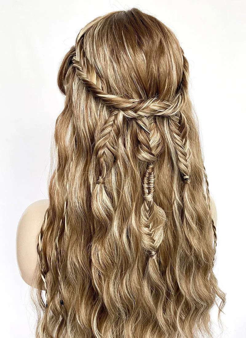 Brown With Blonde Highlights Braided Lace Front Synthetic Wig LF2155