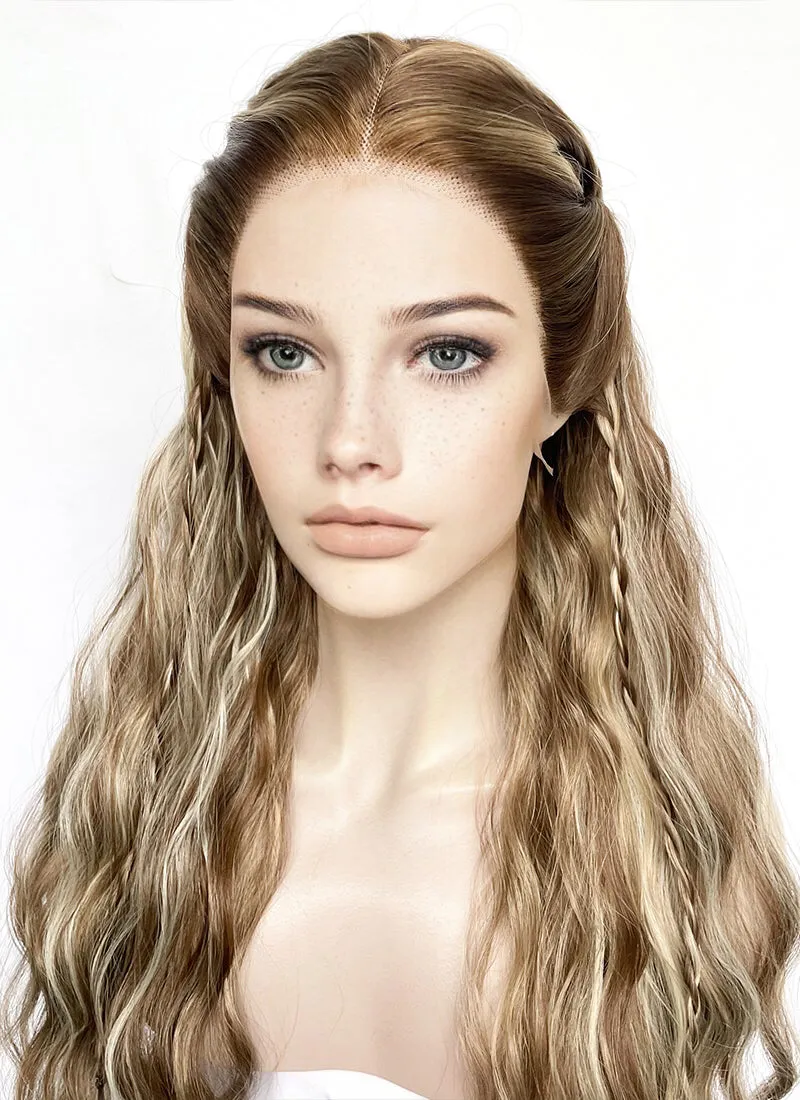 Brown With Blonde Highlights Braided Lace Front Synthetic Wig LF2155