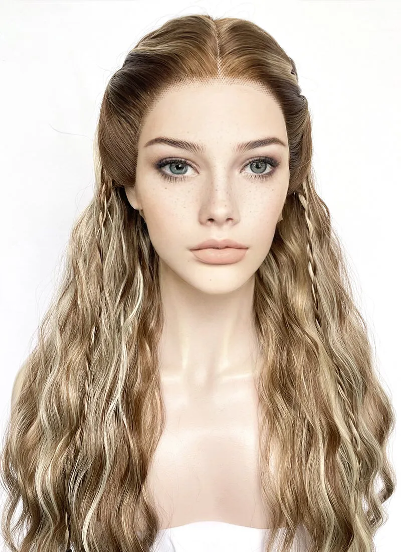 Brown With Blonde Highlights Braided Lace Front Synthetic Wig LF2155