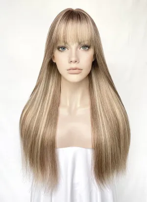 Brown With Blonde Highlights Straight Synthetic Hair Wig NS525