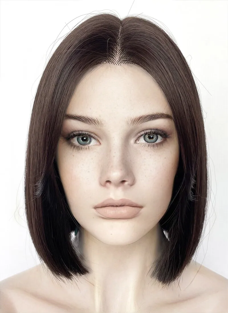 Brunette Curtain Bangs Straight Lace Front Synthetic Hair Wig LF3323