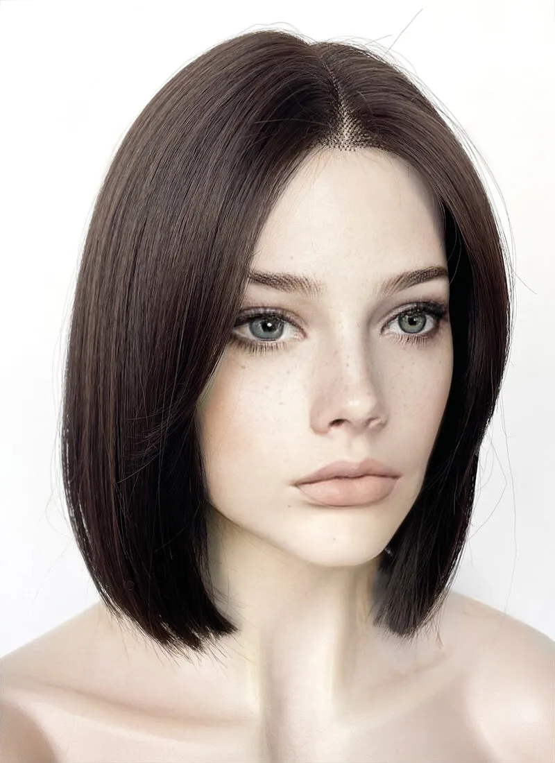 Brunette Curtain Bangs Straight Lace Front Synthetic Hair Wig LF3323