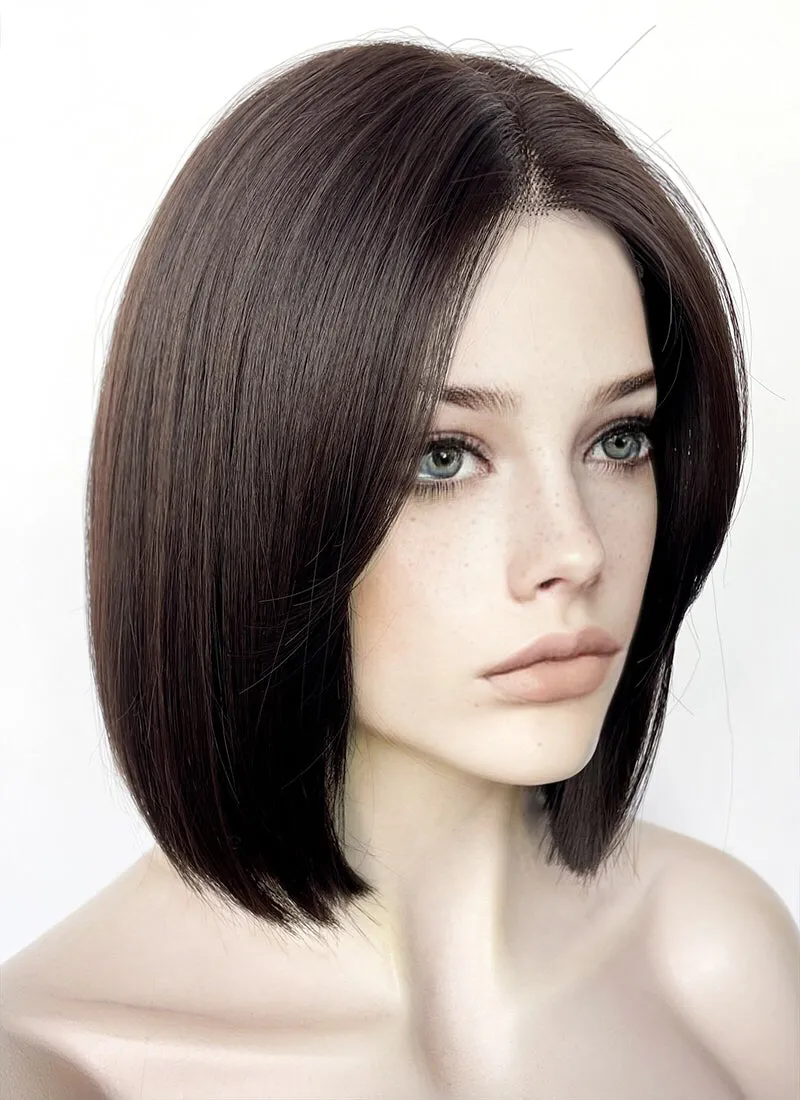 Brunette Curtain Bangs Straight Lace Front Synthetic Hair Wig LF3323