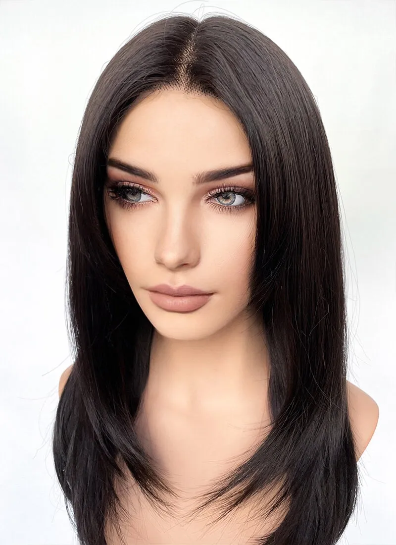 Brunette Curtain Bangs Straight Layered Hush Cut Lace Front Synthetic Hair Wig LF3325