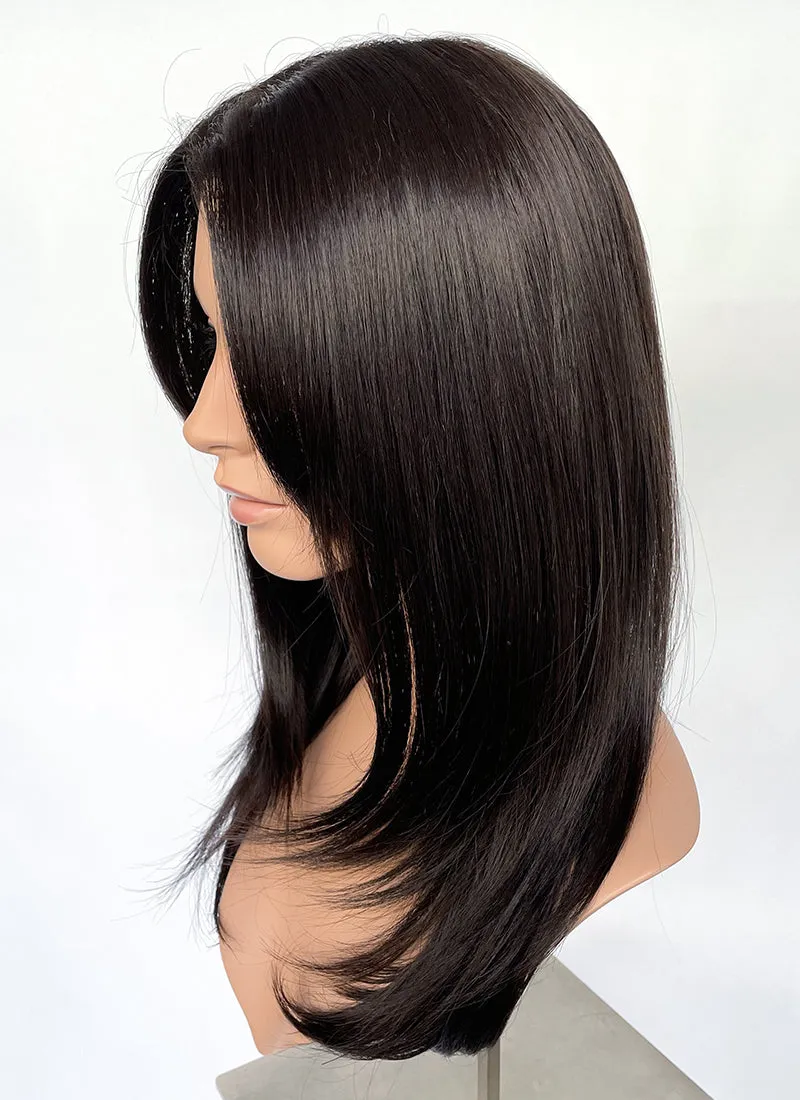 Brunette Curtain Bangs Straight Layered Hush Cut Lace Front Synthetic Hair Wig LF3325