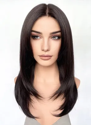 Brunette Curtain Bangs Straight Layered Hush Cut Lace Front Synthetic Hair Wig LF3325