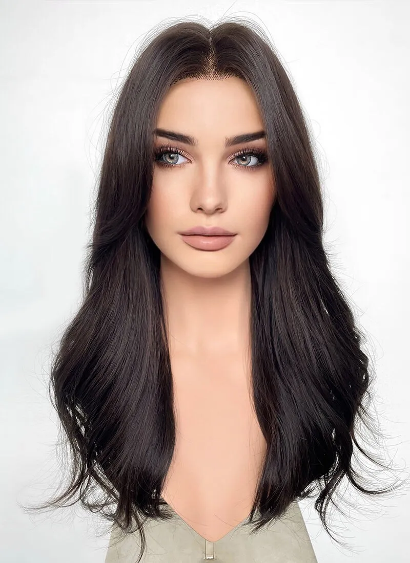 Brunette Curtain Bangs Wavy Lace Front Synthetic Wig LF3291