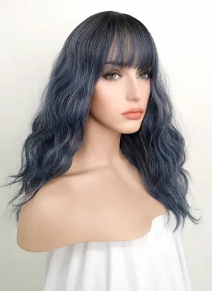 Dark Blue With Dark Roots Wavy Synthetic Wig NS054