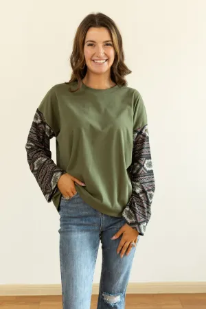 Fleece Top with Aztec Sleeves