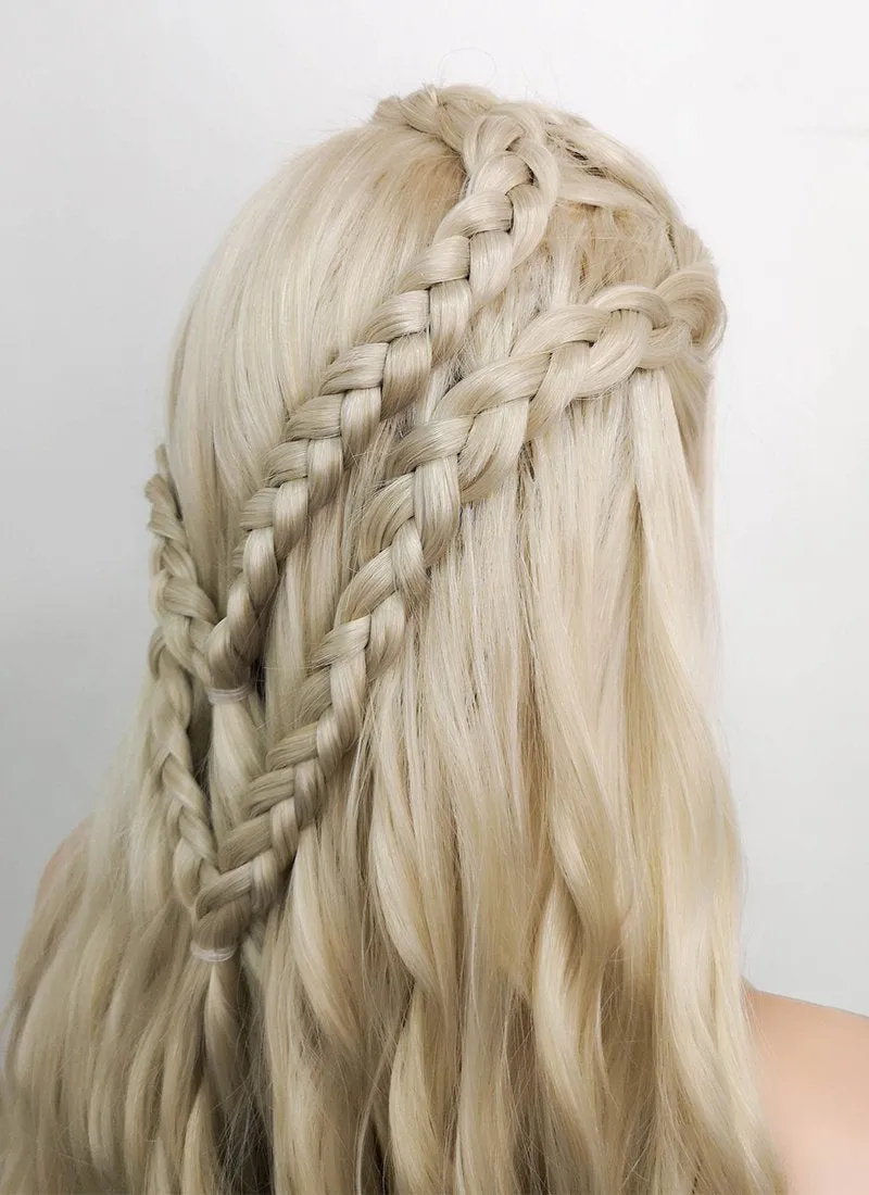 Game of Thrones Daenerys Targaryen Wavy Light Ash Blonde Braided Lace Front Synthetic Wig LF2021