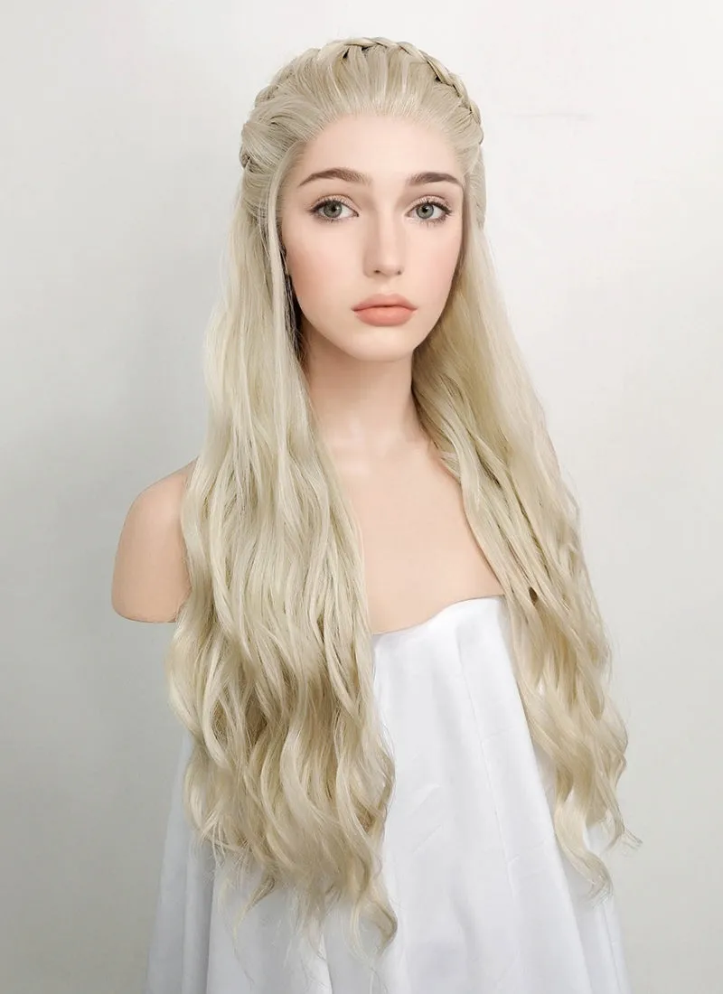 Game of Thrones Daenerys Targaryen Wavy Light Ash Blonde Braided Lace Front Synthetic Wig LF2021