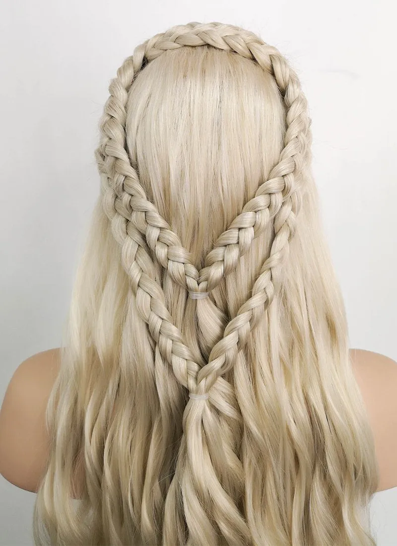 Game of Thrones Daenerys Targaryen Wavy Light Ash Blonde Braided Lace Front Synthetic Wig LF2021