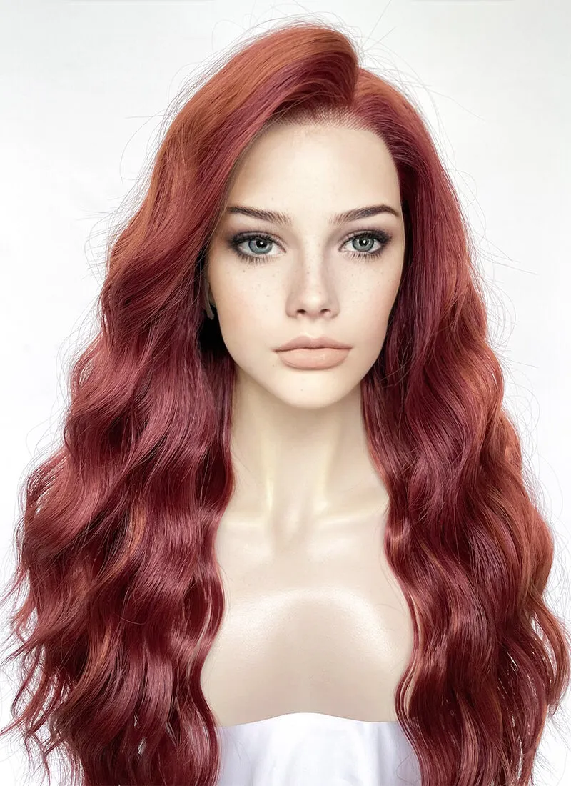 Ginger Mixed Burgundy Red Wavy Lace Front Kanekalon Synthetic Hair Wig LF3334