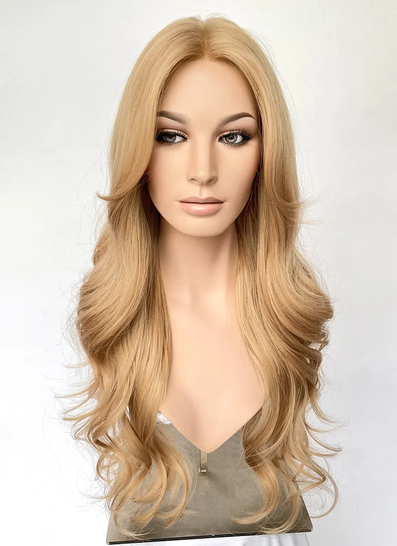 Golden Blonde Curtain Bangs Wavy Lace Front Synthetic Hair Wig LF3341