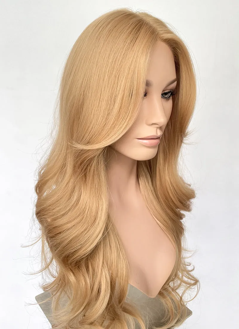 Golden Blonde Curtain Bangs Wavy Lace Front Synthetic Hair Wig LF3341