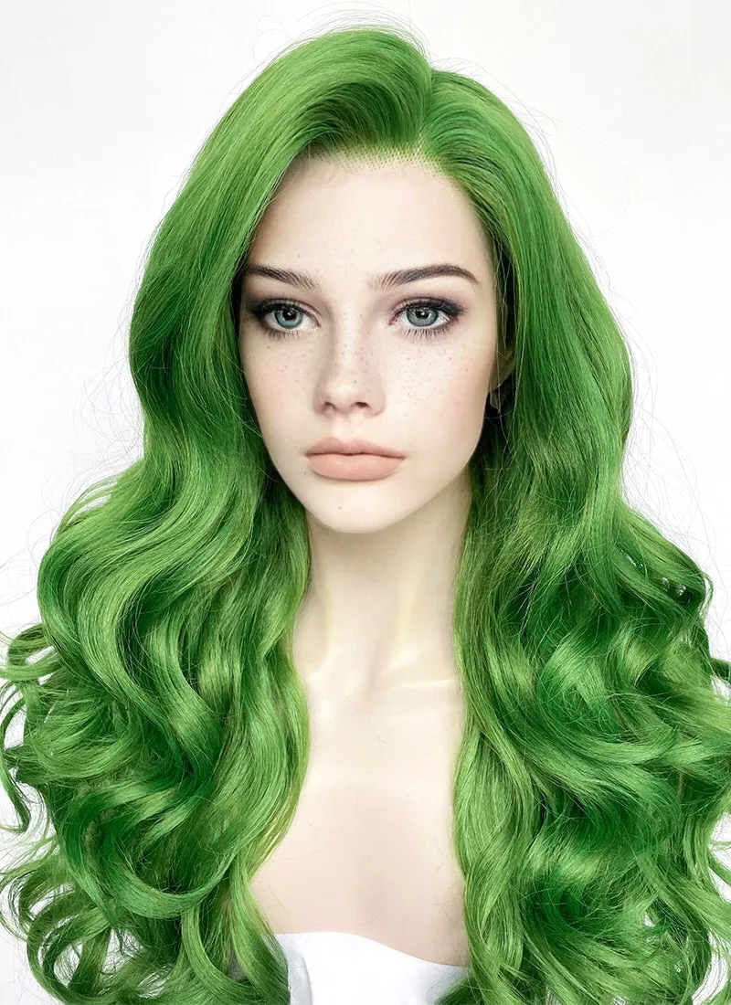 Green Wavy Yaki Lace Front Synthetic Hair Wig LN6033