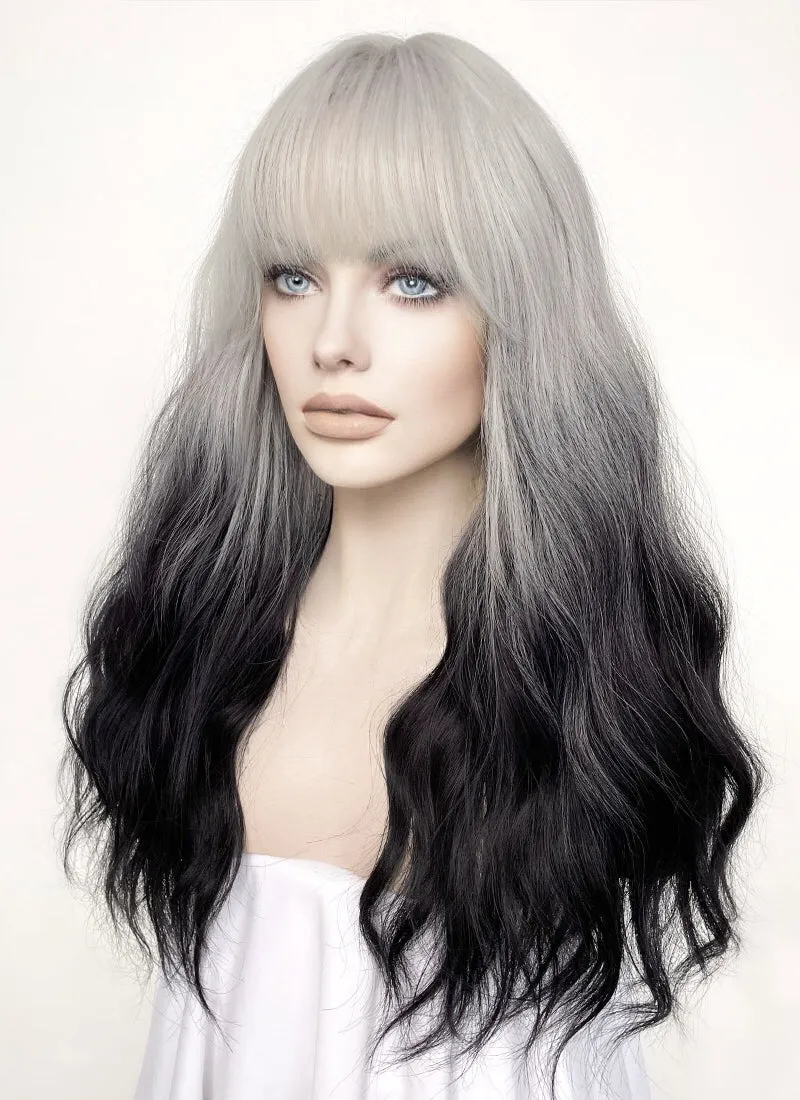 Grey Black Ombre Wavy Synthetic Hair Wig NS437