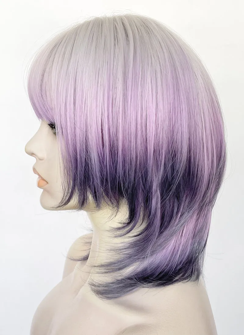 Grey Purple Mixed Straight Synthetic Hair Wig NS586