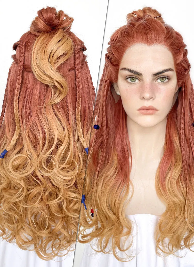 Horizon Aloy Light Auburn Yellow Blonde Ombre Braided Lace Front Synthetic Wig LF2122