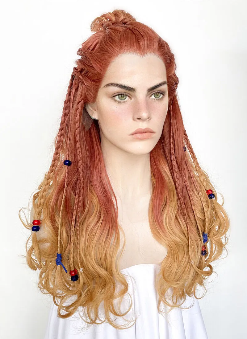 Horizon Aloy Light Auburn Yellow Blonde Ombre Braided Lace Front Synthetic Wig LF2122