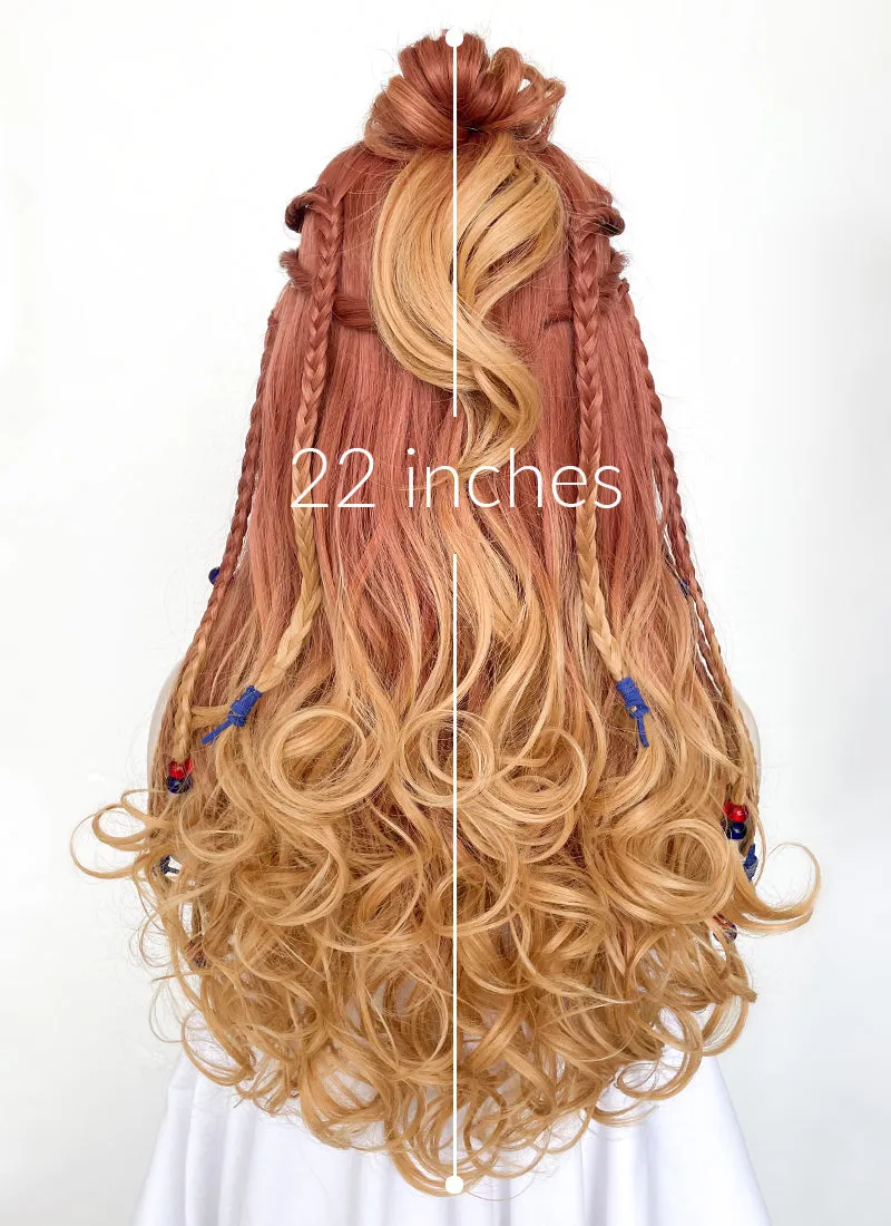 Horizon Aloy Light Auburn Yellow Blonde Ombre Braided Lace Front Synthetic Wig LF2122