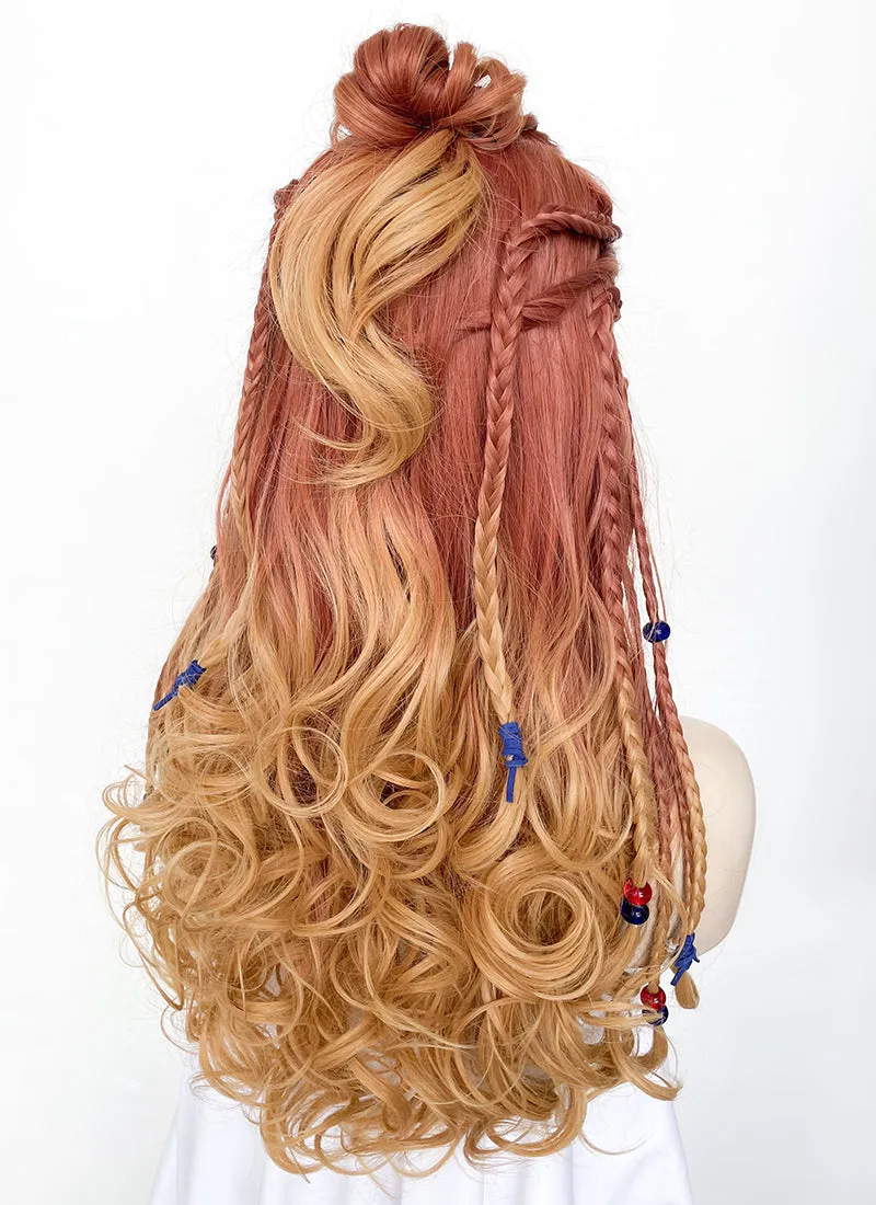 Horizon Aloy Light Auburn Yellow Blonde Ombre Braided Lace Front Synthetic Wig LF2122