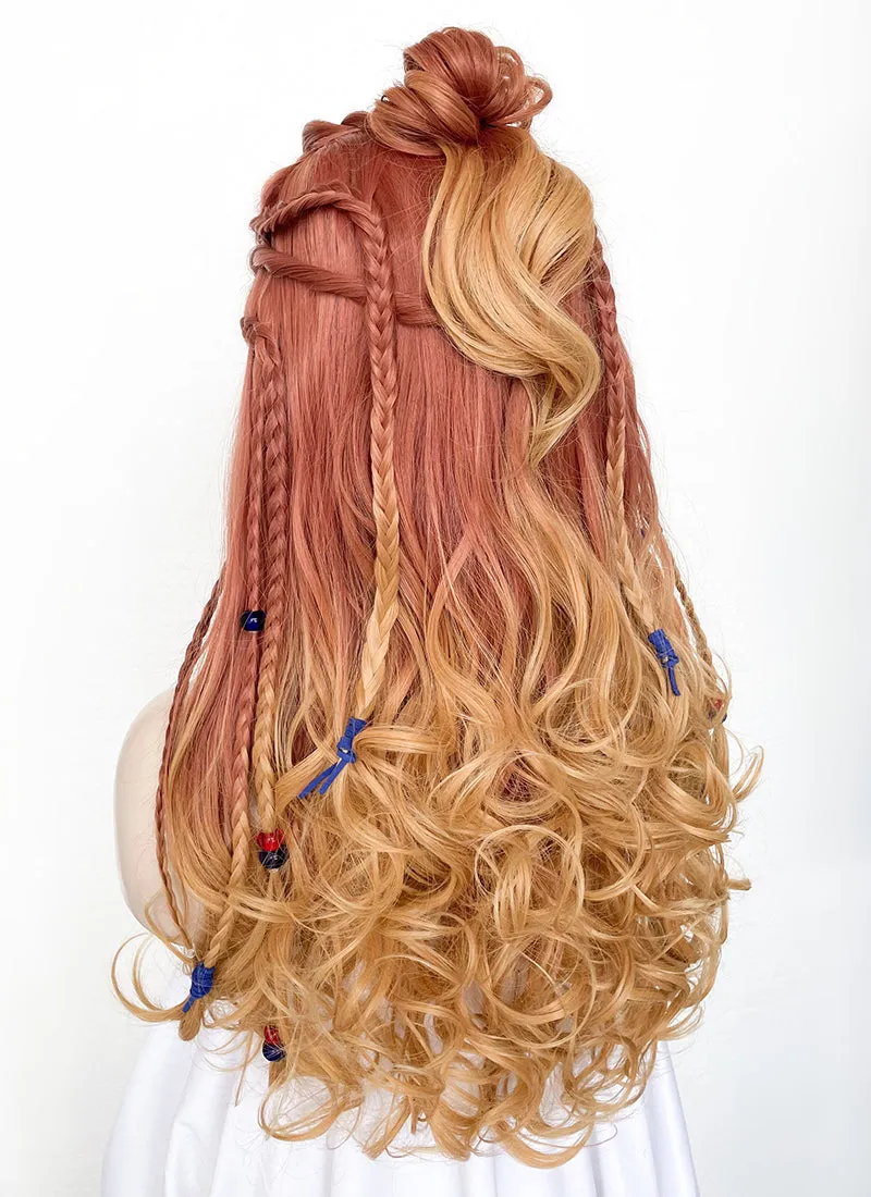 Horizon Aloy Light Auburn Yellow Blonde Ombre Braided Lace Front Synthetic Wig LF2122