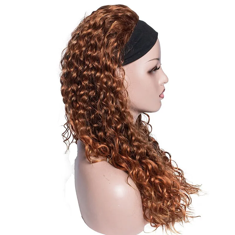 Kinky Curly Headband Wigs For Afro Women Brown Synthetic Wigs Medium Length Heat Resistant Daily Wig