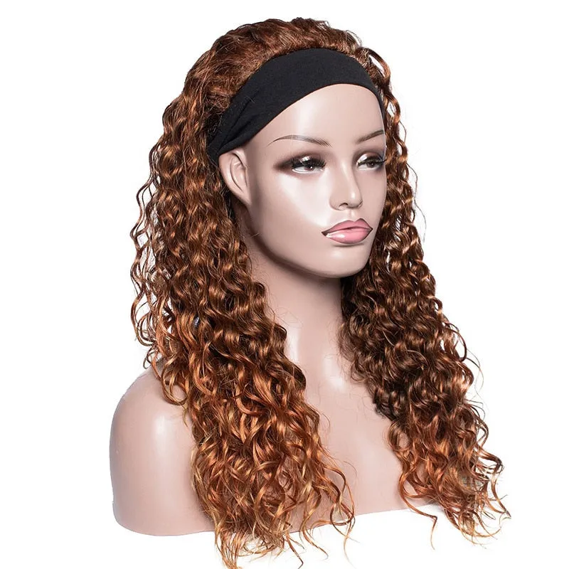 Kinky Curly Headband Wigs For Afro Women Brown Synthetic Wigs Medium Length Heat Resistant Daily Wig