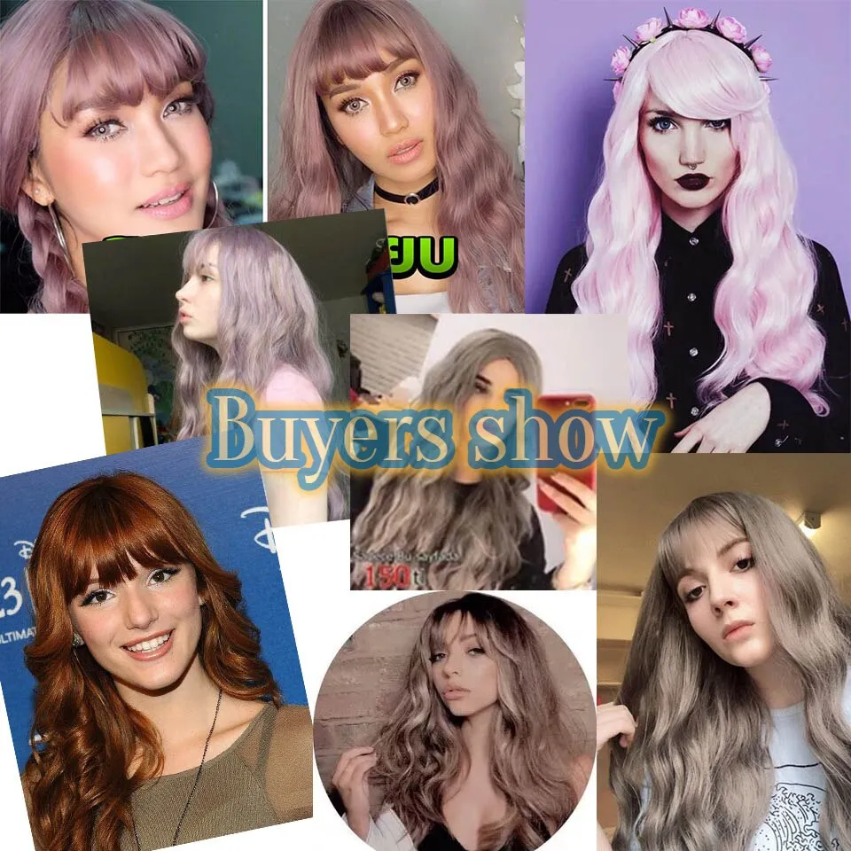 Long Wavy Synthetic Wigs With Bangs  Multi Color Heat Resistant Fiber Natural Cosplay Hair Wigs