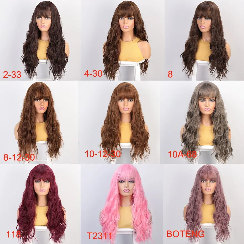 Long Wavy Synthetic Wigs With Bangs  Multi Color Heat Resistant Fiber Natural Cosplay Hair Wigs