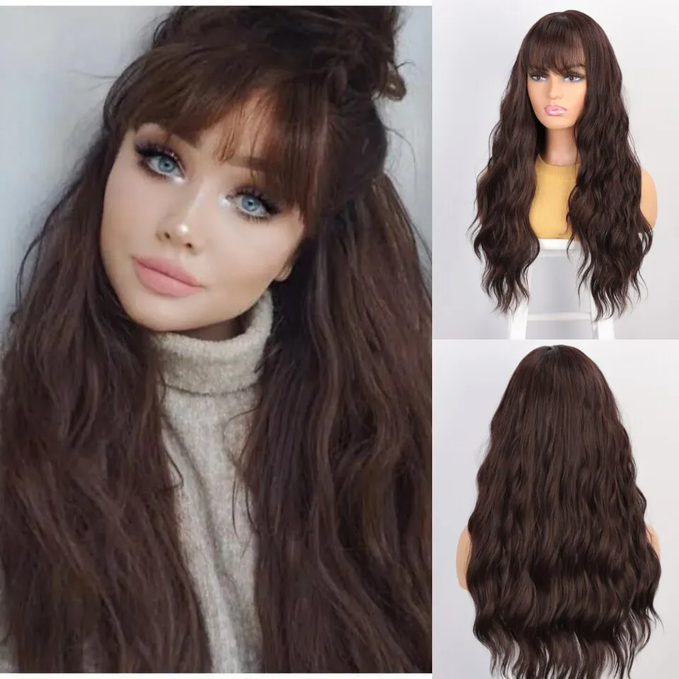 Long Wavy Synthetic Wigs With Bangs  Multi Color Heat Resistant Fiber Natural Cosplay Hair Wigs