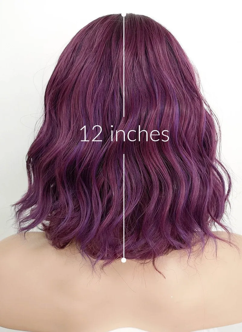 Mixed Purple With Dark Roots Wavy Bob Synthetic Wig NS114