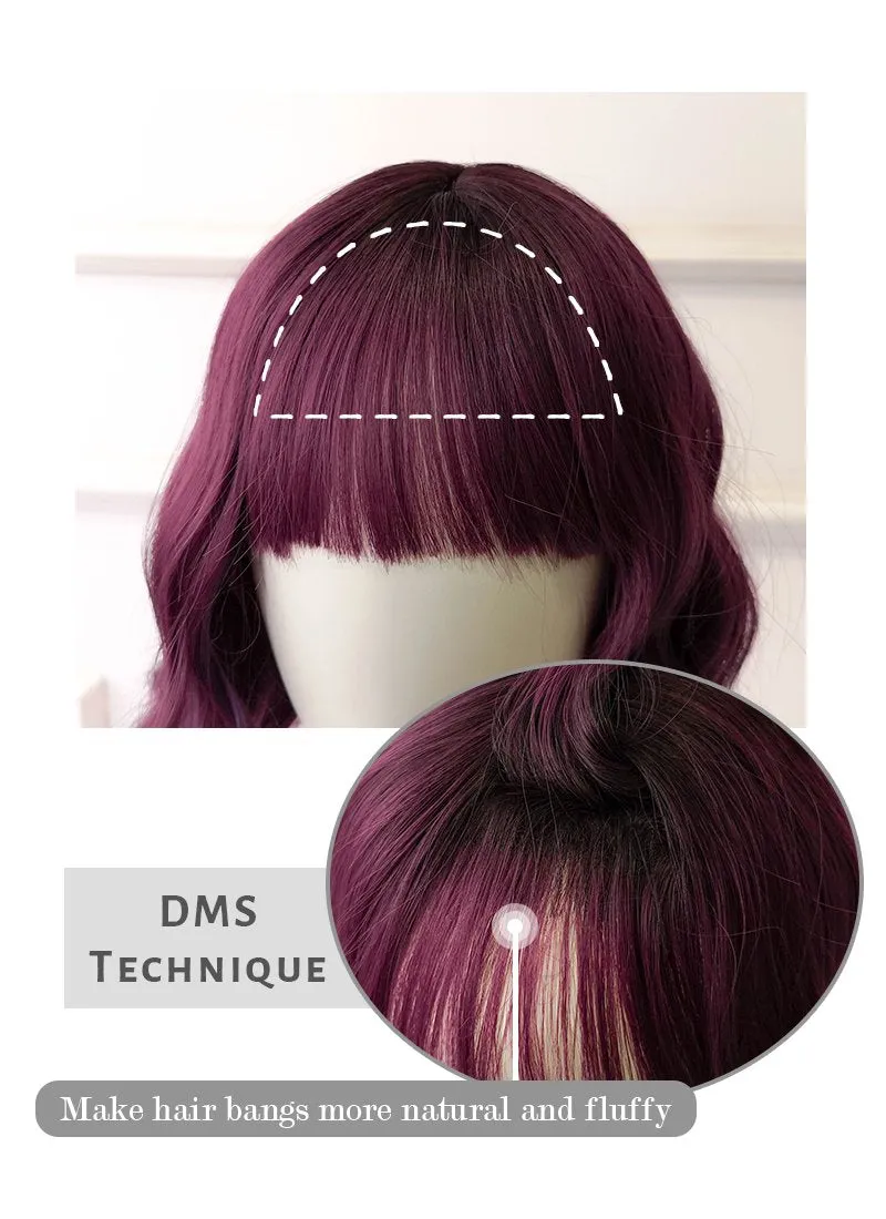 Mixed Purple With Dark Roots Wavy Bob Synthetic Wig NS114