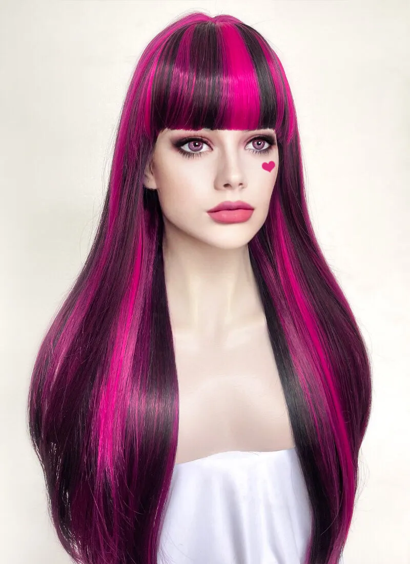 Monster High Draculaura Black Mixed Magenta Straight Synthetic Hair Wig TB1660