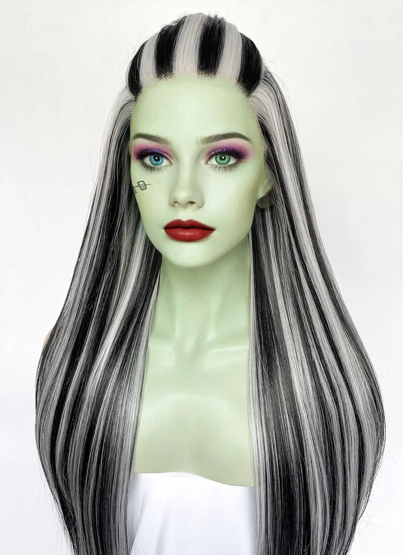 Monster High Frankie Stein Black With Silver Grey Highlights Straight Lace Front Synthetic Wig LW4030