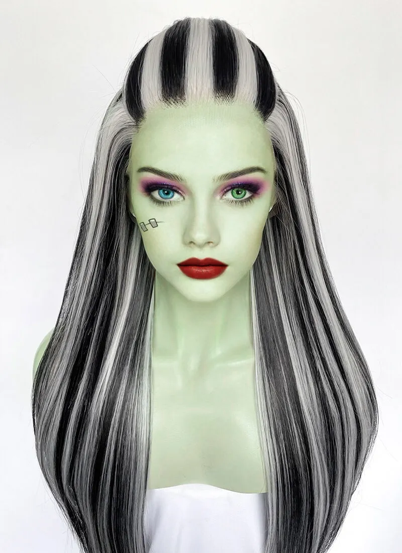 Monster High Frankie Stein Black With Silver Grey Highlights Straight Lace Front Synthetic Wig LW4030