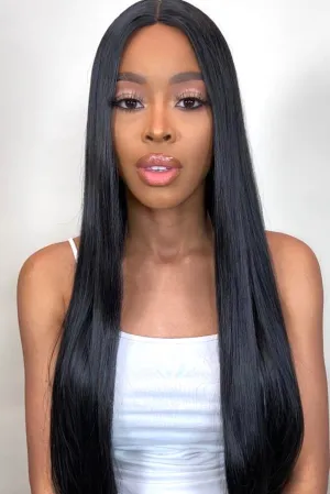 Natasha: Long Black Heat Resistant Synthetic Lace Closure Wig