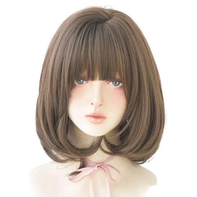 Noble Ombre Brown Ash Short Straight Synthetic Wigs For Women Christmas Cosplay Heat Resistant Hair Glueless Wig