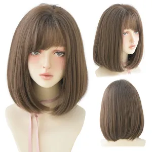 Omber Brown Wigs With Side Bangs For Girl Bob Straight Hair Fashion Noble Heat Resistant Synthetic Wigs Women